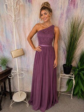 📌Db Studio Lace Bodice One Shoulder Slit Formal - Bridesmaid - Prom Dress